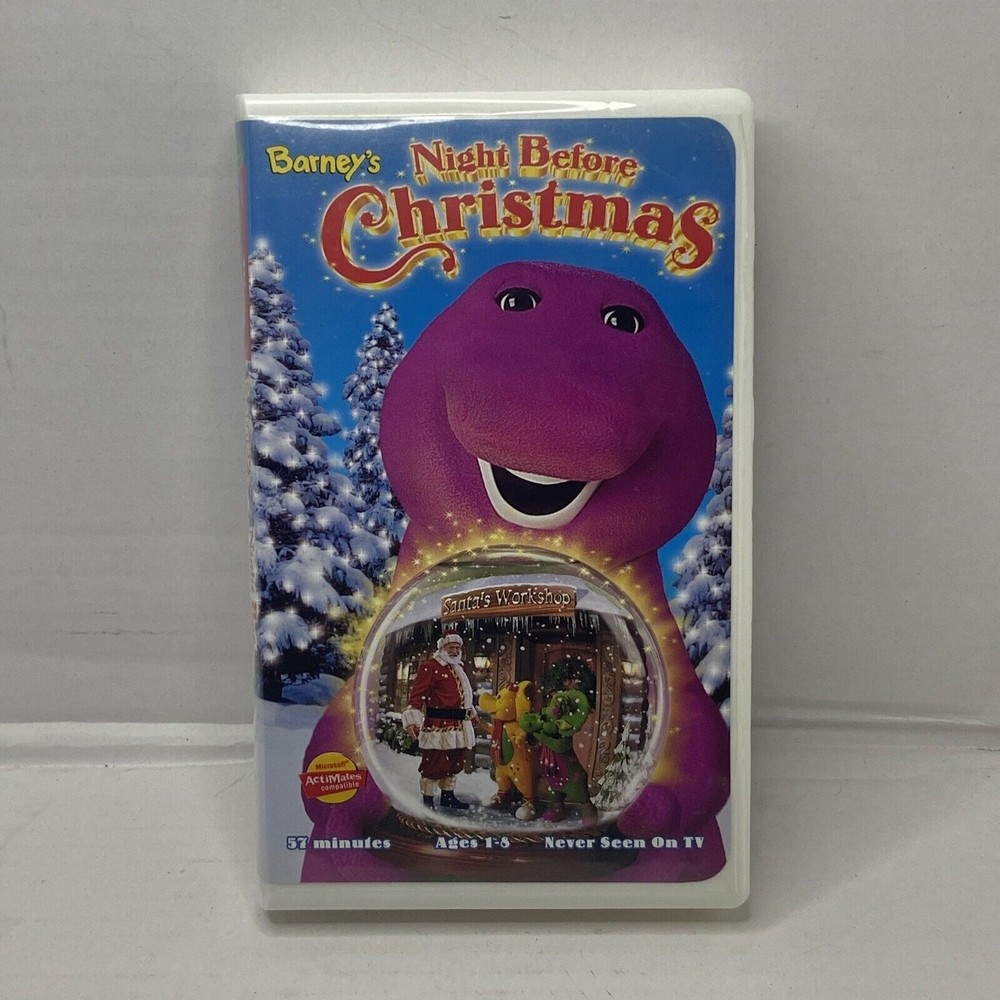 Barney's Night Before Christmas VHS CLAMSHELL WHITE CASSETTE 2034 1999 cc